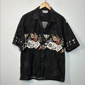 Vintage‎ Pacific Legend Aloha Black Poker Themed Button-Up Shirt